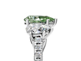 White gold Three-Stone Fancy Green Pear Cut Diamond Ring with Pavé Band and Prong Setting_136