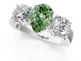White gold Three-Stone Fancy Green Pear Cut Diamond Ring with Round Side Stones, Classic Band, and Four-Prong Setting_37