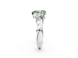 White gold Three-Stone Fancy Green Pear Cut Diamond Ring with Round Side Stones, Classic Band, and Four-Prong Setting_38