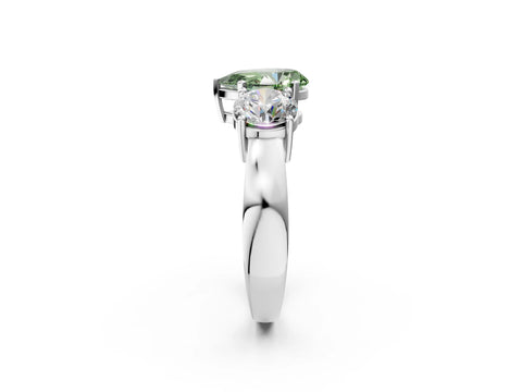 White gold Three-Stone Fancy Green Pear Cut Diamond Ring with Round Side Stones, Classic Band, and Four-Prong Setting_38