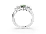 White gold Three-Stone Fancy Green Pear Cut Diamond Ring with Round Side Stones, Classic Band, and Four-Prong Setting_39