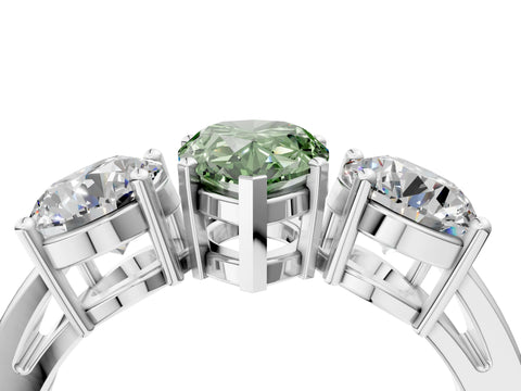 White gold Three-Stone Fancy Green Pear Cut Diamond Ring with Round Side Stones, Classic Band, and Four-Prong Setting_40