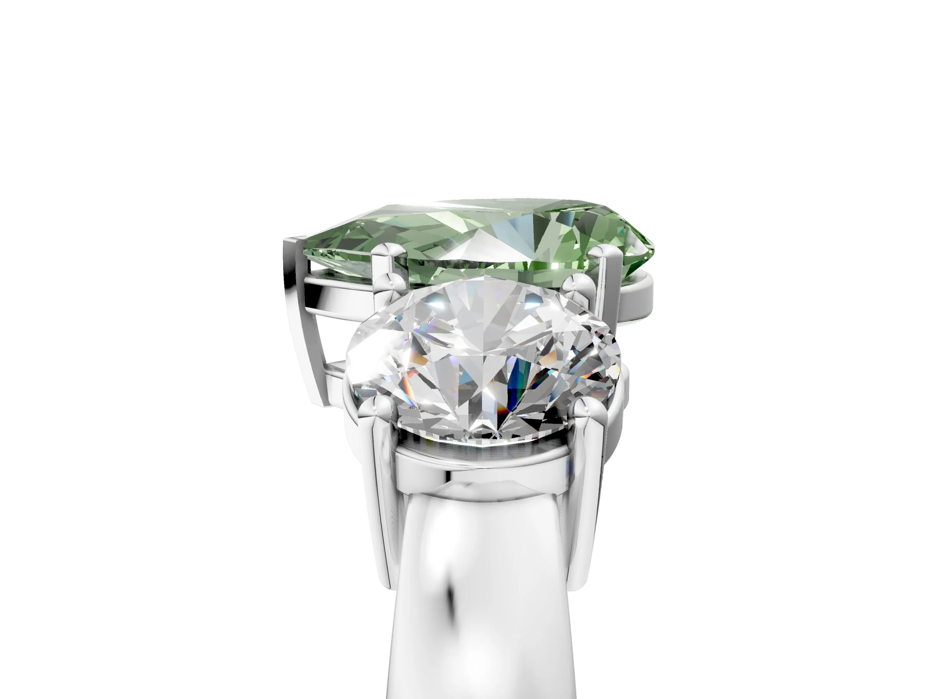 White gold Three-Stone Fancy Green Pear Cut Diamond Ring with Round Side Stones, Classic Band, and Four-Prong Setting_41