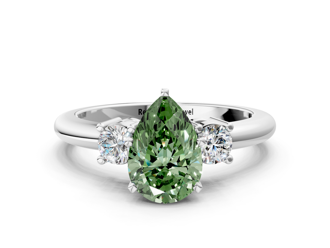 White gold Three-Stone Fancy Green Pear  Cut Diamond Solitaire with Prong Setting and Classic Band_41