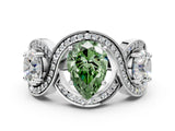 White gold Three-Stone Fancy Green Pear Cut Diamond Wave Pave Band with Prong Setting_48