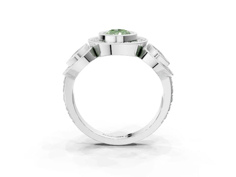White gold Three-Stone Fancy Green Pear Cut Halo Pavé Diamond Ring_3