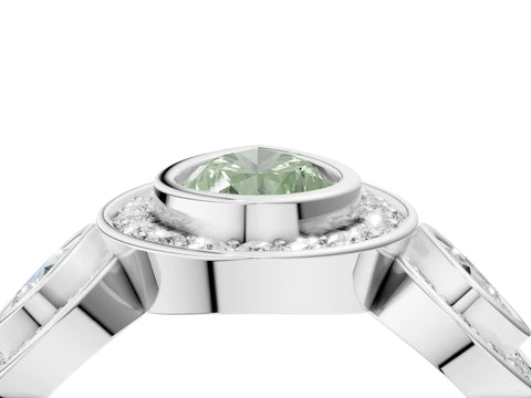 White gold Three-Stone Fancy Green Pear Cut Halo Pavé Diamond Ring_4