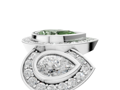 White gold Three-Stone Fancy Green Pear Cut Halo Pavé Diamond Ring_5
