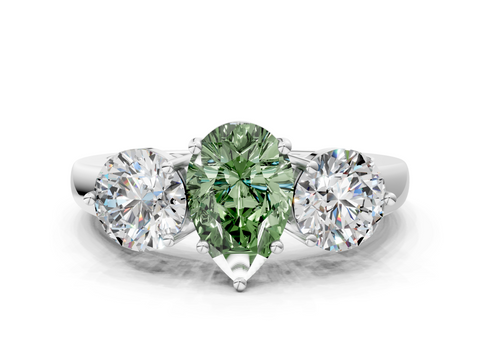 White gold Three-Stone Fancy Green Pear  Cut Solitaire Ring with Prong Setting on a Classic Band_59