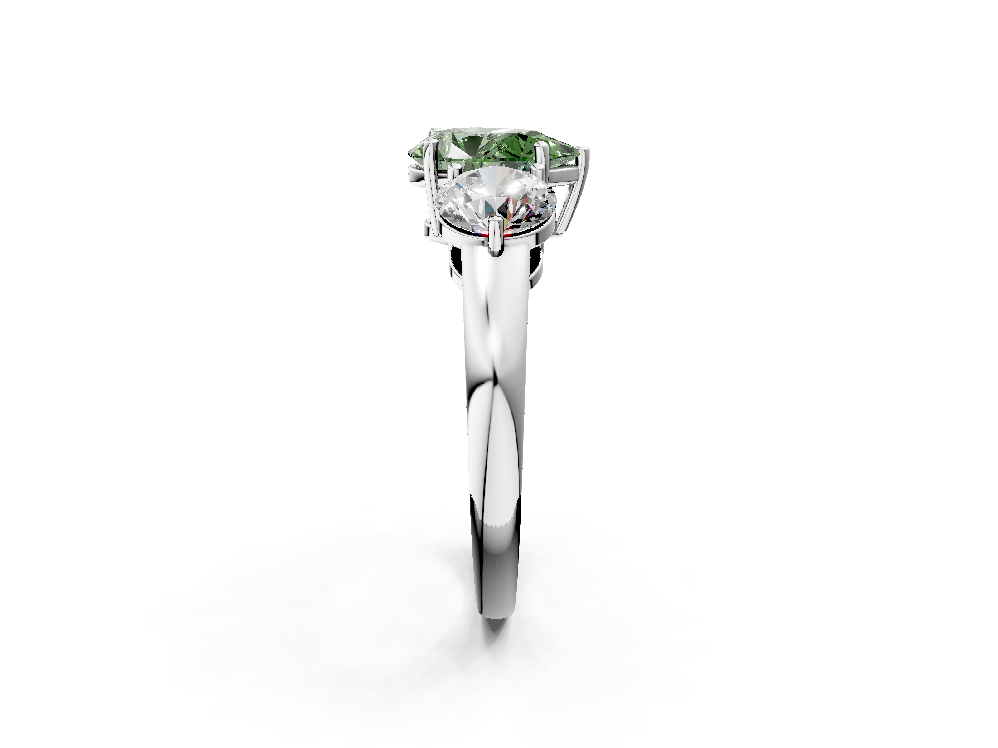 White gold Three-Stone Fancy Green Pear  Cut Solitaire Ring with Prong Setting on a Classic Band_61