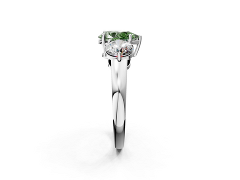 White gold Three-Stone Fancy Green Pear  Cut Solitaire Ring with Prong Setting on a Classic Band_61