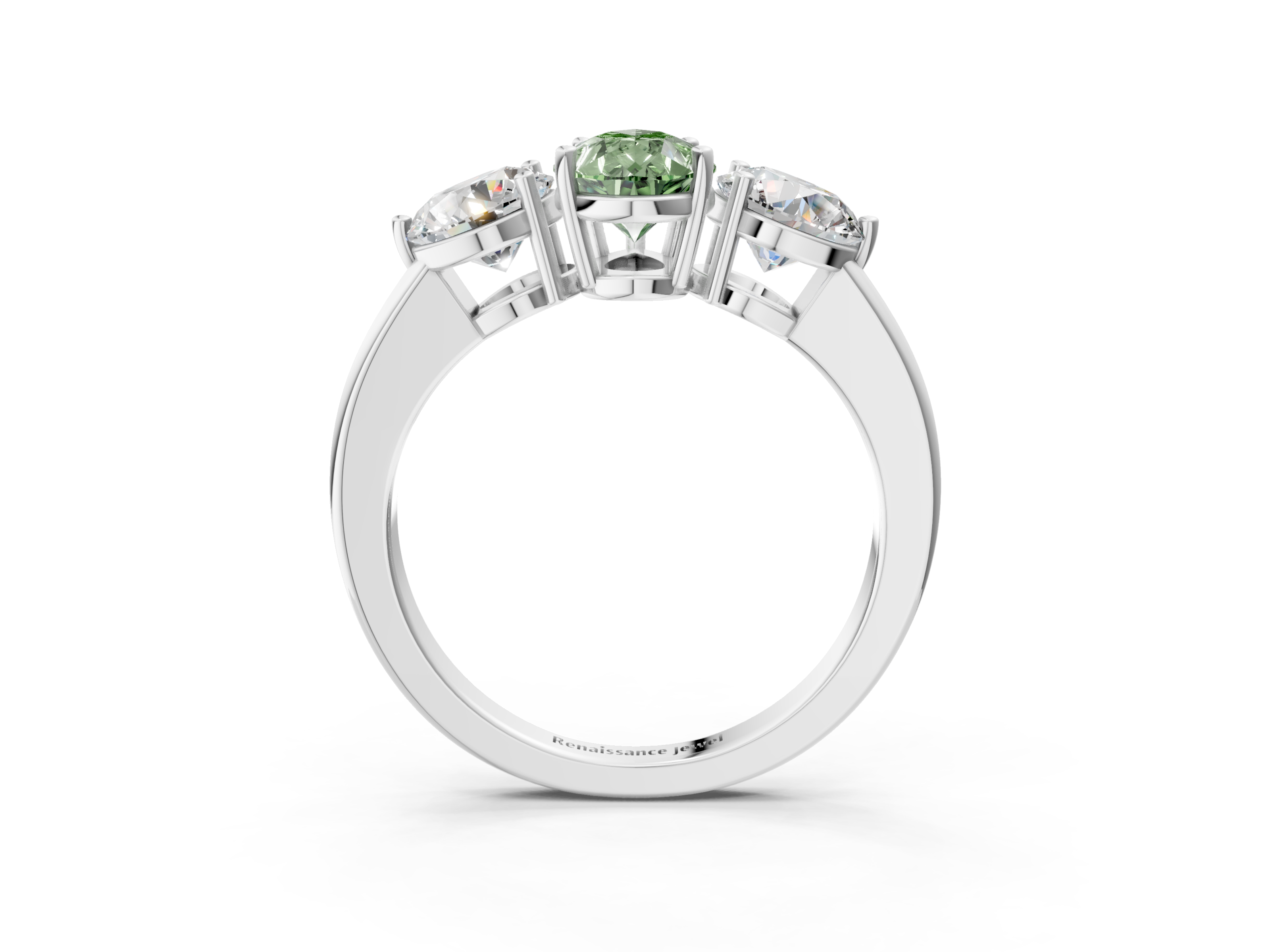 White gold Three-Stone Fancy Green Pear  Cut Solitaire Ring with Prong Setting on a Classic Band_62