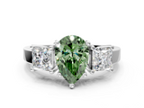 White gold Three-Stone Fancy Green Pear  Cut Solitaire Ring with Prong Setting_3