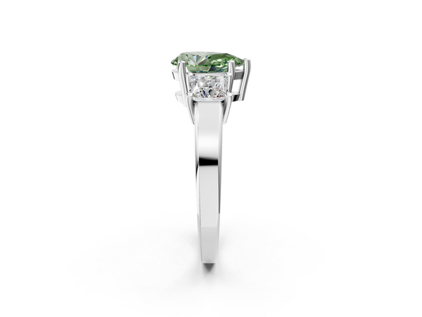 Platinum Three-Stone Fancy Green Pear  Cut Solitaire Ring with Prong Setting