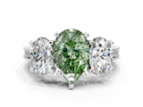 White gold Three-Stone Fancy Green Pear  Diamond Milgrain Pave Band with Prong Setting 1