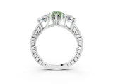 White gold Three-Stone Fancy Green Pear  Diamond Milgrain Pave Band with Prong Setting 4