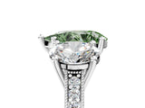 White gold Three-Stone Fancy Green Pear  Diamond Milgrain Pave Band with Prong Setting