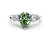 White gold Three-Stone Fancy Green Pear  Diamond Ring with Pear Side Stones in Four-Prong Setting_59