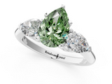 White gold Three-Stone Fancy Green Pear  Diamond Ring with Pear Side Stones in Four-Prong Setting_60