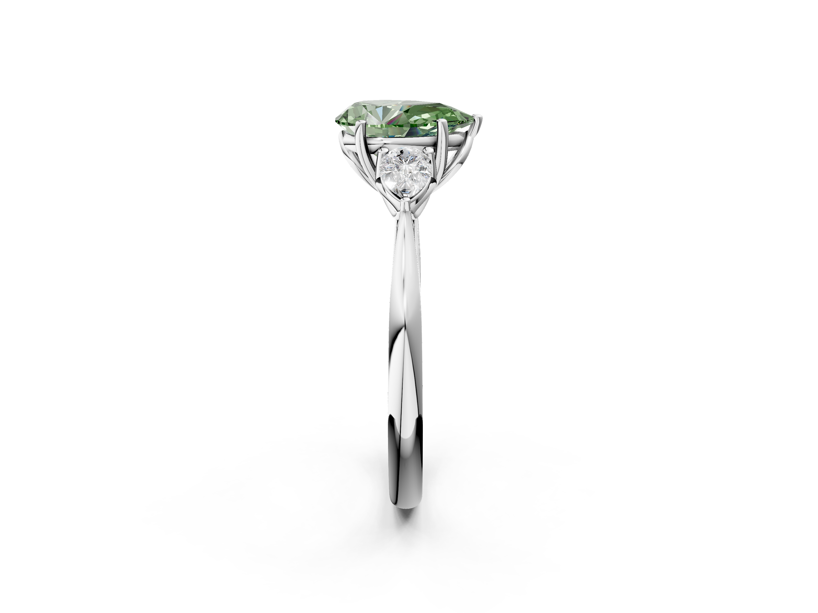 White gold Three-Stone Fancy Green Pear  Diamond Solitaire Ring with Pear Side Stones and Four-Prong Setting_33