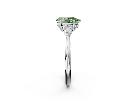 White gold Three-Stone Fancy Green Pear  Diamond Solitaire Ring with Pear Side Stones and Four-Prong Setting_33