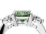 White gold Three-Stone Fancy Green Princess  Brilliant Cut Solitaire Ring with Prong Setting on a Classic Band 5