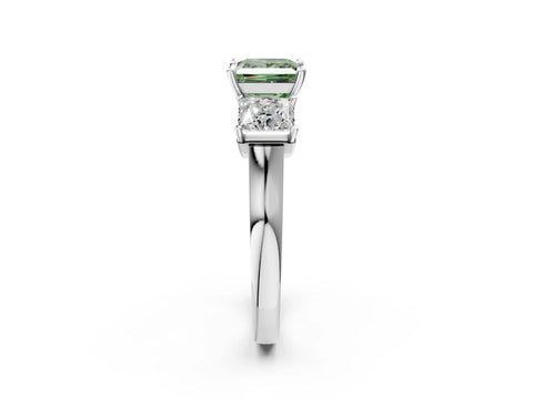 White gold Three-Stone Fancy Green Princess Cut Brilliant Diamond Trellis Ring with Comfort Fit Band_14