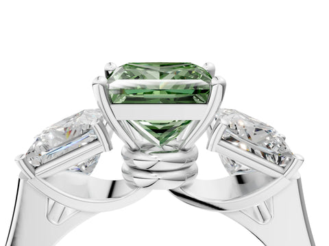 White gold Three-Stone Fancy Green Princess Cut Brilliant Diamond Trellis Ring with Comfort Fit Band_16