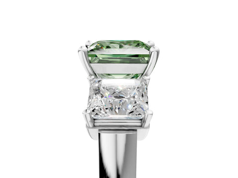 White gold Three-Stone Fancy Green Princess Cut Brilliant Diamond Trellis Ring with Comfort Fit Band_17