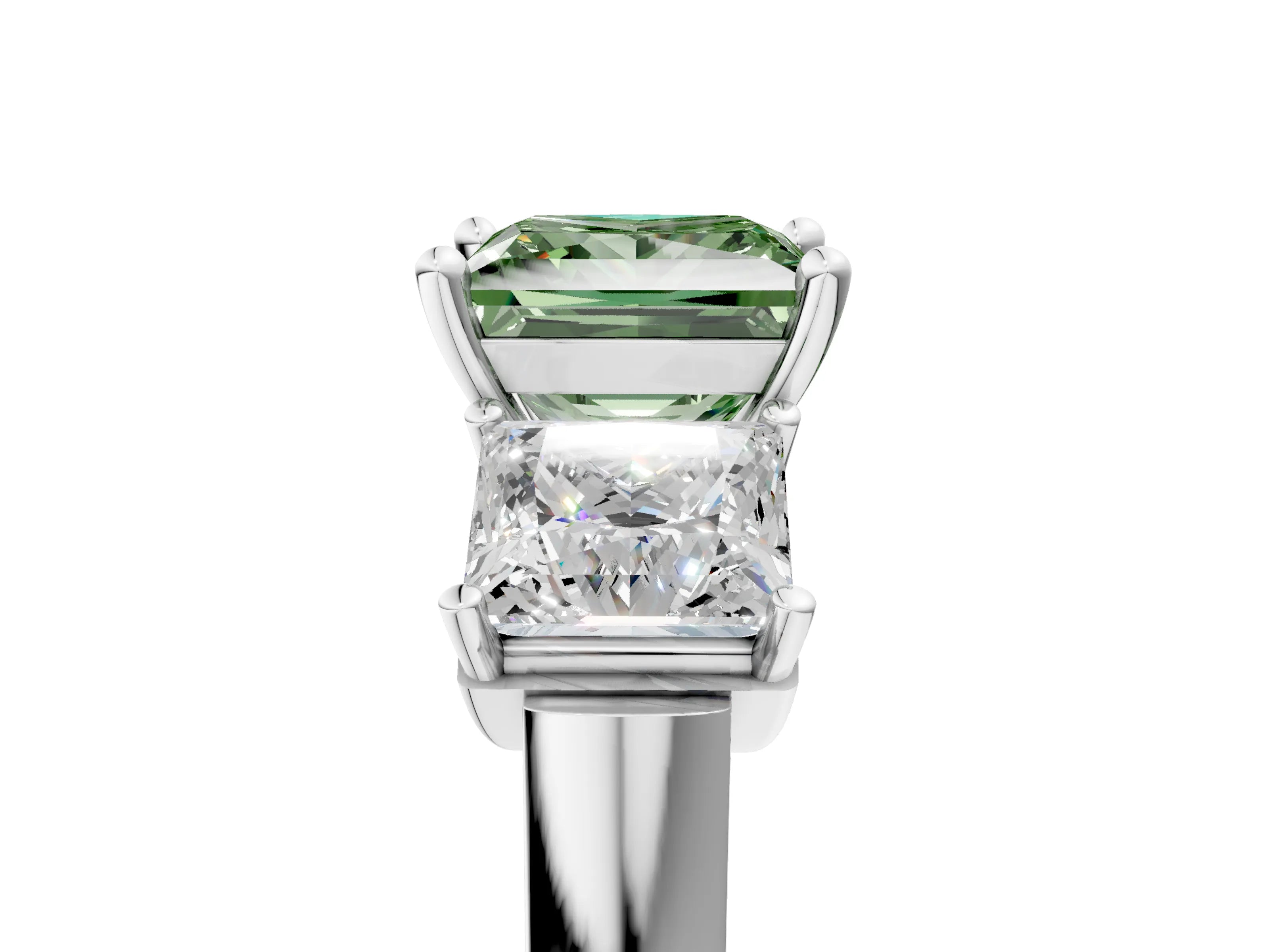 White gold Three-Stone Fancy Green Princess Cut Brilliant Diamond Trellis Ring with Comfort Fit Band_17