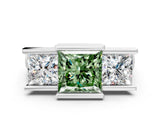 White gold Three Stone Fancy Green Princess Cut Cut Channel Set Diamond Ring_24