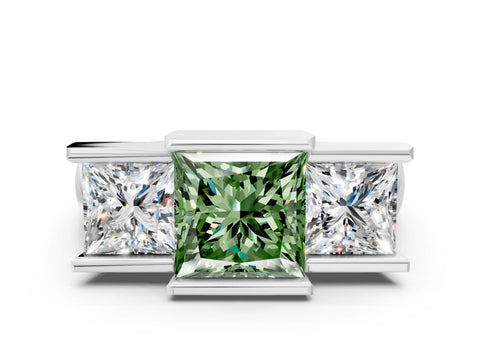 White gold Three Stone Fancy Green Princess Cut Cut Channel Set Diamond Ring_24