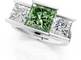 White gold Three Stone Fancy Green Princess Cut Cut Channel Set Diamond Ring_25