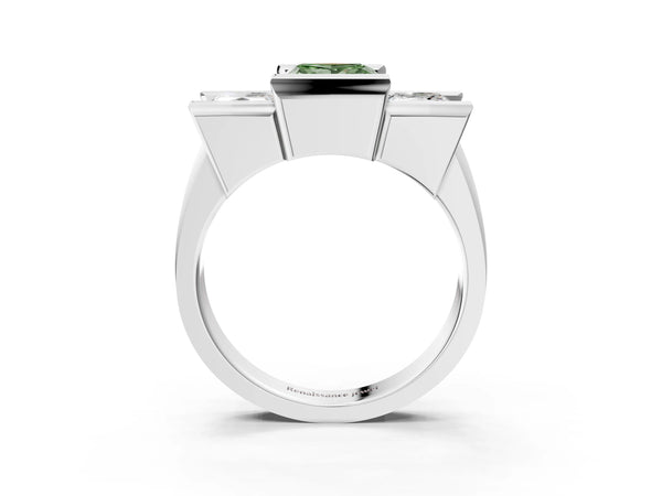 White gold Three Stone Fancy Green Princess Cut Cut Channel Set Diamond Ring