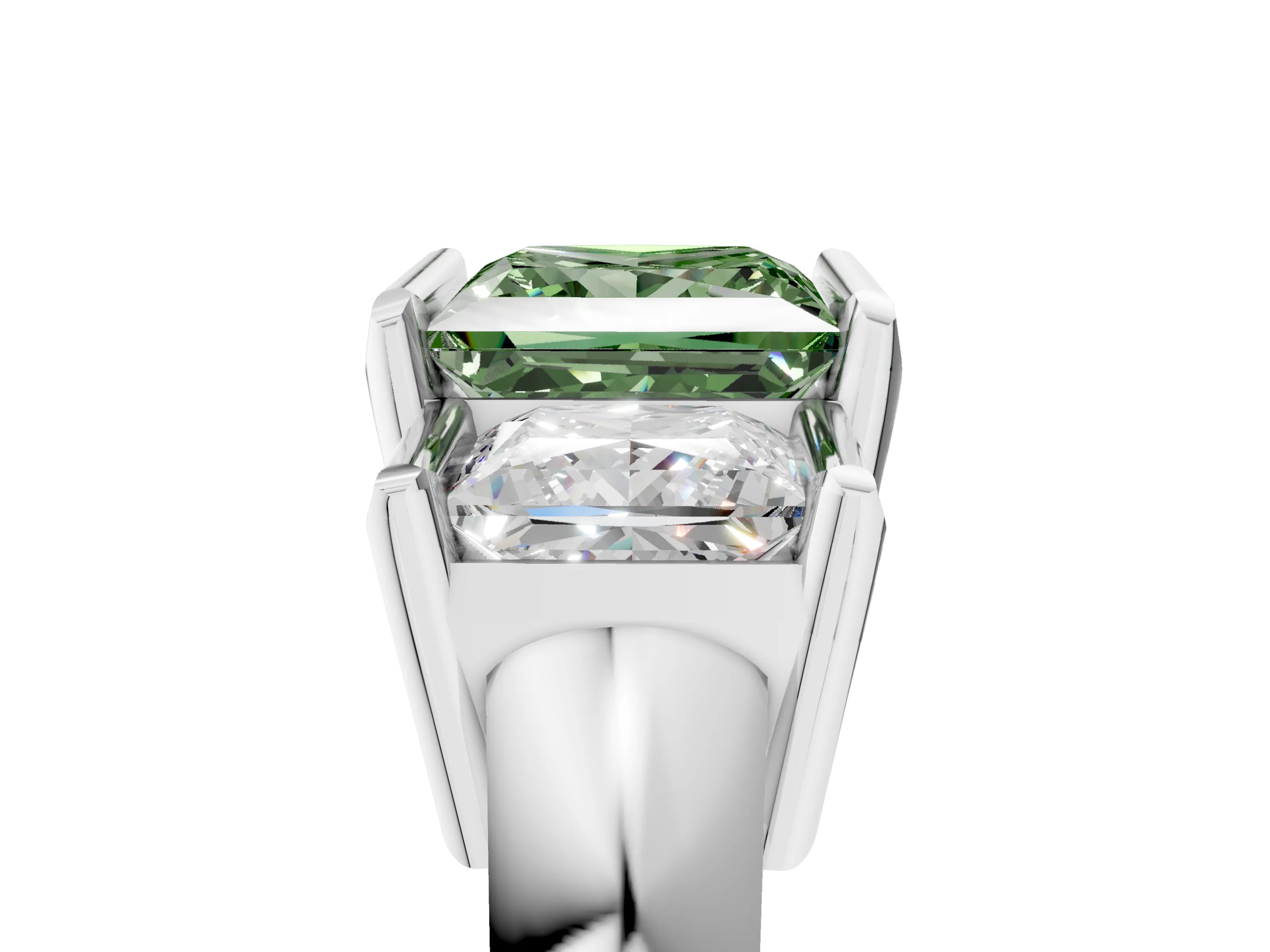 White gold Three Stone Fancy Green Princess Cut Cut Channel Set Diamond Ring_29