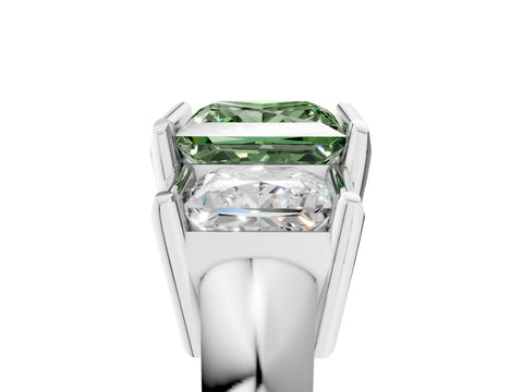 White gold Three Stone Fancy Green Princess Cut Cut Channel Set Diamond Ring_29