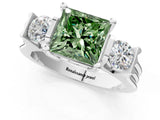 White gold Three-Stone Fancy Green Princess Cut Cut Classic Band Prong Setting Ring_1
