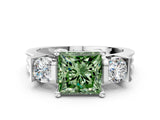 White gold Three-Stone Fancy Green Princess Cut Cut Classic Band Prong Setting Ring