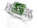 White gold Three-Stone Fancy Green Princess Cut Cut Diamond Engagement Ring with Flat Band and Four-Prong Setting_13