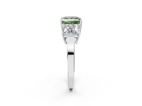 White gold Three-Stone Fancy Green Princess Cut Cut Diamond Engagement Ring with Flat Band and Four-Prong Setting_14
