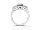 White gold Three-Stone Fancy Green Princess Cut Cut Diamond Engagement Ring with Flat Band and Four-Prong Setting_15