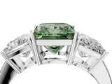 White gold Three-Stone Fancy Green Princess Cut Cut Diamond Engagement Ring with Flat Band and Four-Prong Setting_16