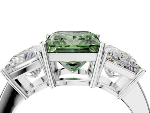 White gold Three-Stone Fancy Green Princess Cut Cut Diamond Engagement Ring with Flat Band and Four-Prong Setting_16