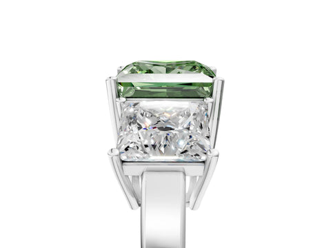 White gold Three-Stone Fancy Green Princess Cut Cut Diamond Engagement Ring with Flat Band and Four-Prong Setting_5