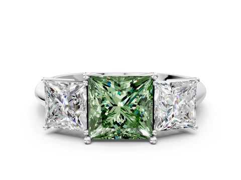 White gold Three-Stone Fancy Green Princess Cut Cut Diamond Engagement Ring with Prong Setting on a White Gold Band_12