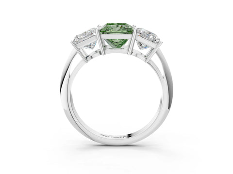 White gold Three-Stone Fancy Green Princess Cut Cut Diamond Engagement Ring with Prong Setting on a White Gold Band_15