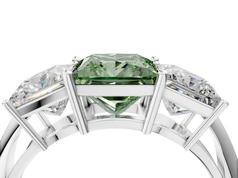 White gold Three-Stone Fancy Green Princess Cut Cut Diamond Engagement Ring with Prong Setting on a White Gold Band_16