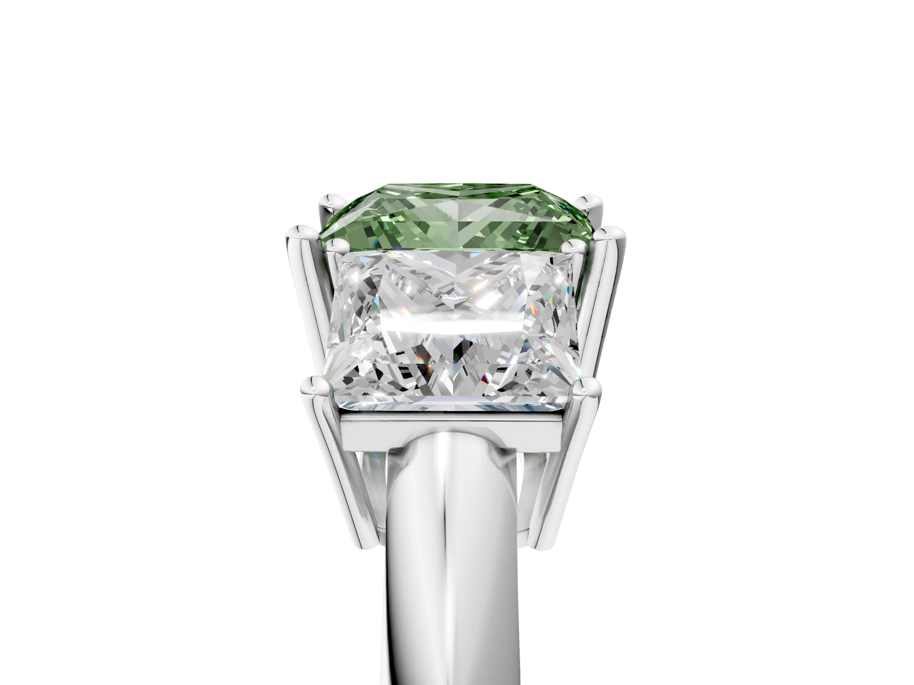 White gold Three-Stone Fancy Green Princess Cut Cut Diamond Engagement Ring with Prong Setting on a White Gold Band_17
