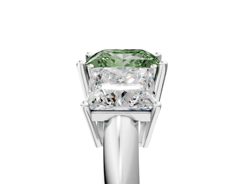 White gold Three-Stone Fancy Green Princess Cut Cut Diamond Engagement Ring with Prong Setting on a White Gold Band_17