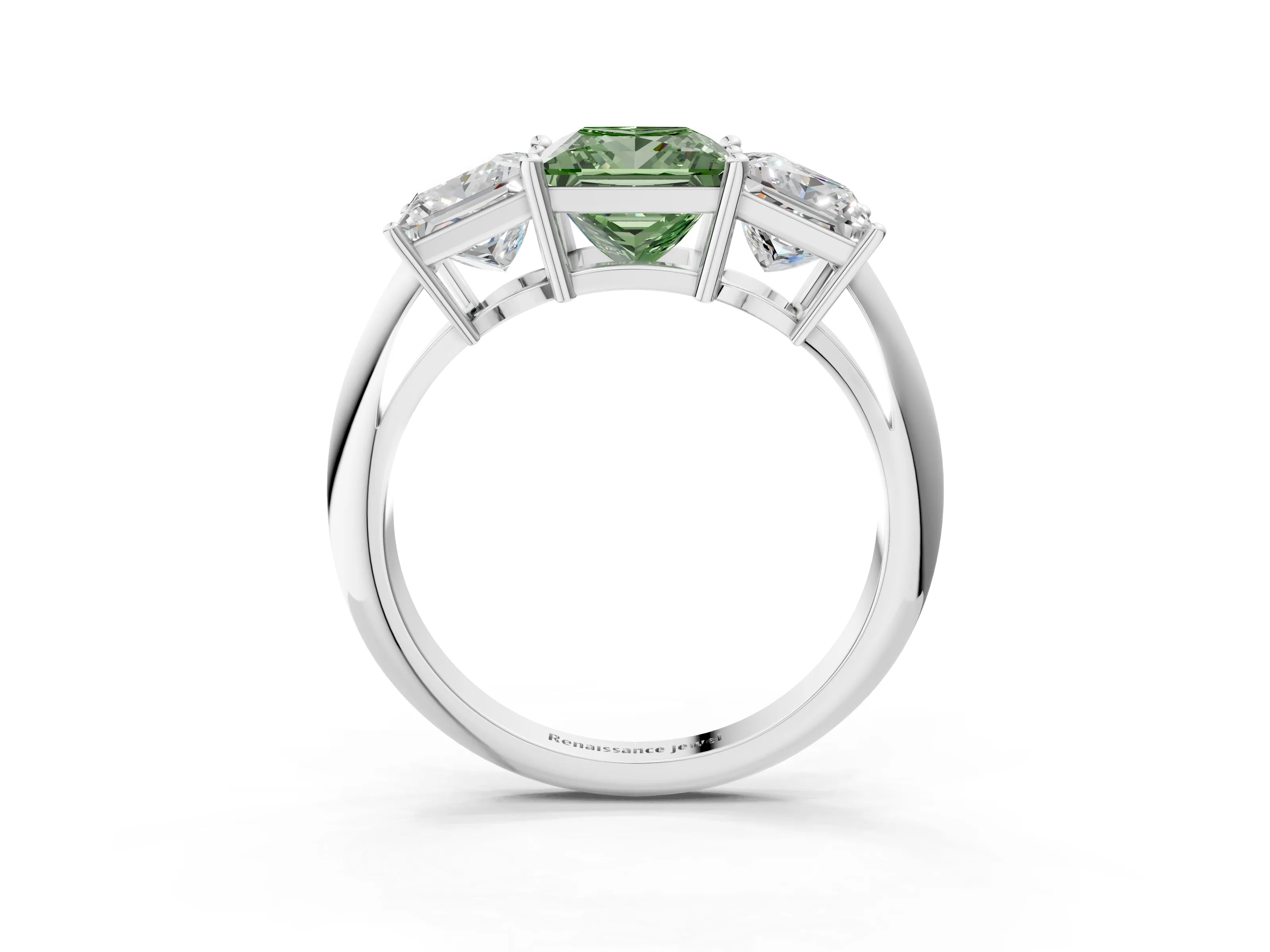 White gold Three-Stone Fancy Green Princess Cut Cut Diamond Engagement Ring with Prong Setting on a White Gold Band_63